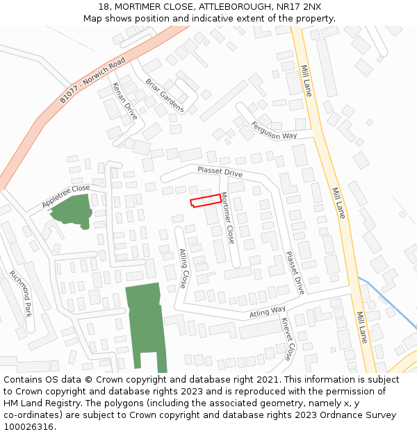 18, MORTIMER CLOSE, ATTLEBOROUGH, NR17 2NX: Location map and indicative extent of plot