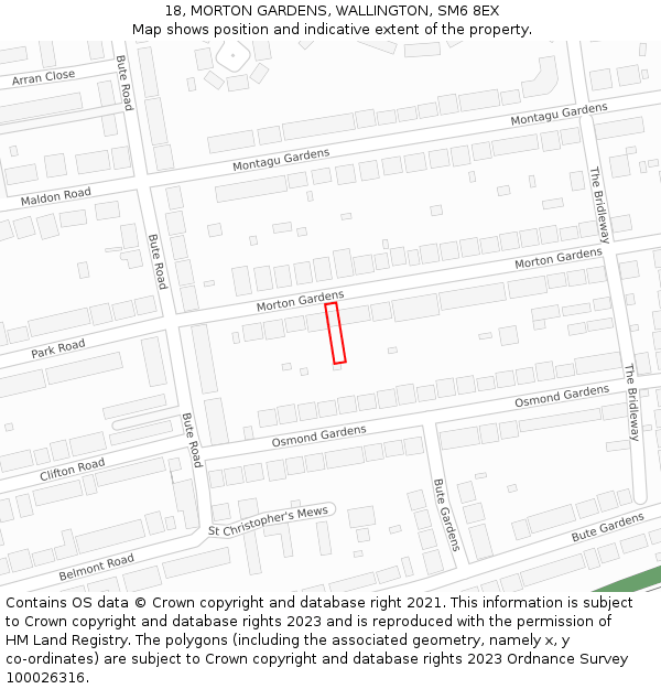18, MORTON GARDENS, WALLINGTON, SM6 8EX: Location map and indicative extent of plot