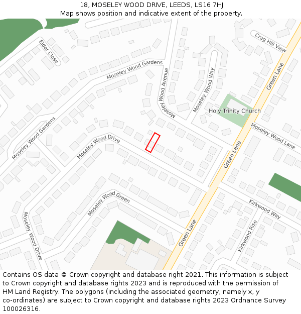 18, MOSELEY WOOD DRIVE, LEEDS, LS16 7HJ: Location map and indicative extent of plot