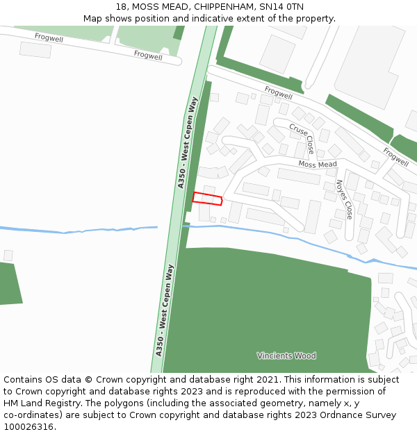18, MOSS MEAD, CHIPPENHAM, SN14 0TN: Location map and indicative extent of plot