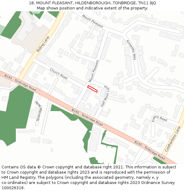 18, MOUNT PLEASANT, HILDENBOROUGH, TONBRIDGE, TN11 9JQ: Location map and indicative extent of plot