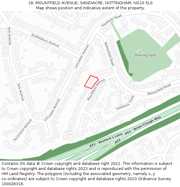 18, MOUNTFIELD AVENUE, SANDIACRE, NOTTINGHAM, NG10 5LS: Location map and indicative extent of plot