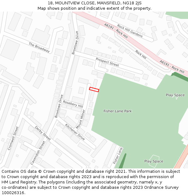 18, MOUNTVIEW CLOSE, MANSFIELD, NG18 2JS: Location map and indicative extent of plot