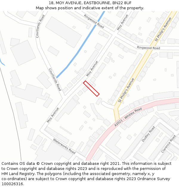 18, MOY AVENUE, EASTBOURNE, BN22 8UF: Location map and indicative extent of plot