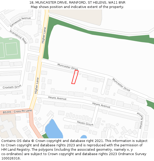 18, MUNCASTER DRIVE, RAINFORD, ST HELENS, WA11 8NR: Location map and indicative extent of plot