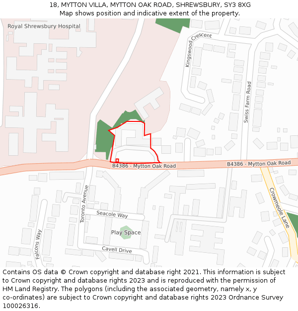 18, MYTTON VILLA, MYTTON OAK ROAD, SHREWSBURY, SY3 8XG: Location map and indicative extent of plot
