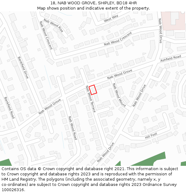 18, NAB WOOD GROVE, SHIPLEY, BD18 4HR: Location map and indicative extent of plot