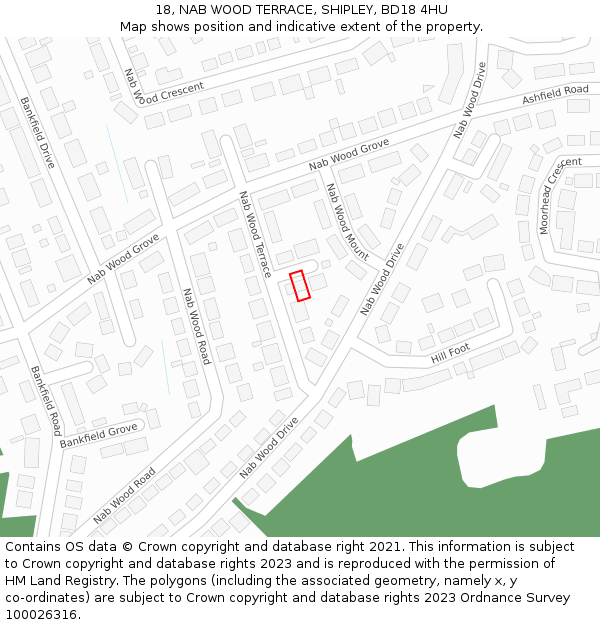 18, NAB WOOD TERRACE, SHIPLEY, BD18 4HU: Location map and indicative extent of plot