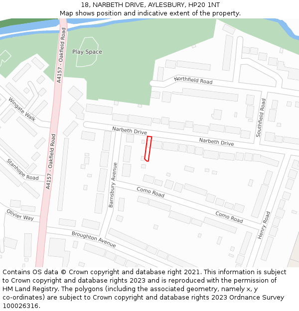 18, NARBETH DRIVE, AYLESBURY, HP20 1NT: Location map and indicative extent of plot
