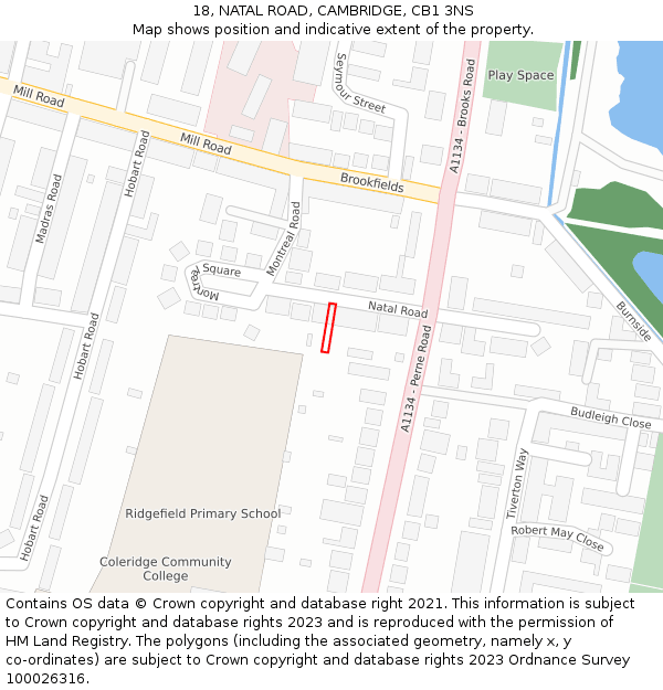 18, NATAL ROAD, CAMBRIDGE, CB1 3NS: Location map and indicative extent of plot