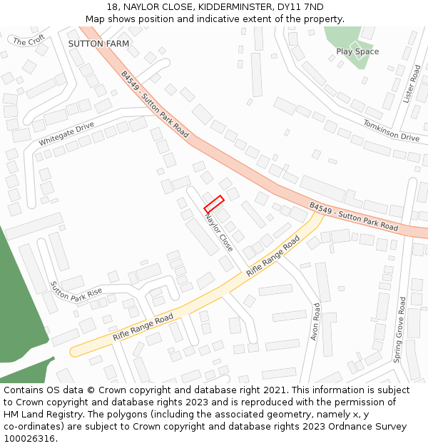 18, NAYLOR CLOSE, KIDDERMINSTER, DY11 7ND: Location map and indicative extent of plot