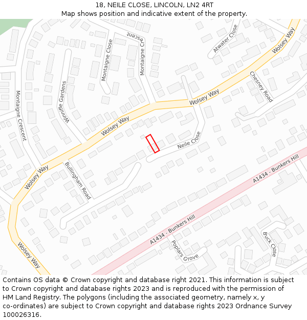 18, NEILE CLOSE, LINCOLN, LN2 4RT: Location map and indicative extent of plot