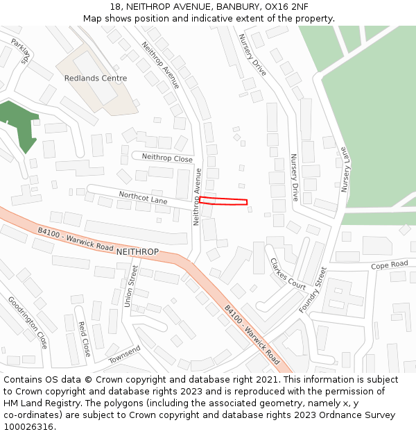 18, NEITHROP AVENUE, BANBURY, OX16 2NF: Location map and indicative extent of plot