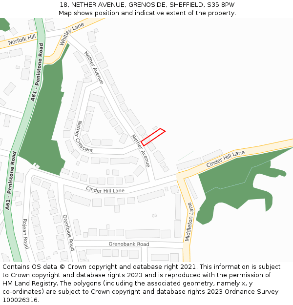 18, NETHER AVENUE, GRENOSIDE, SHEFFIELD, S35 8PW: Location map and indicative extent of plot