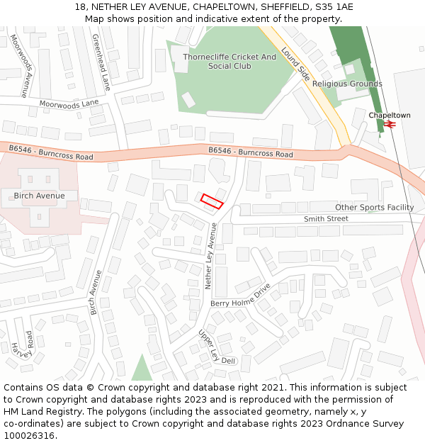 18, NETHER LEY AVENUE, CHAPELTOWN, SHEFFIELD, S35 1AE: Location map and indicative extent of plot