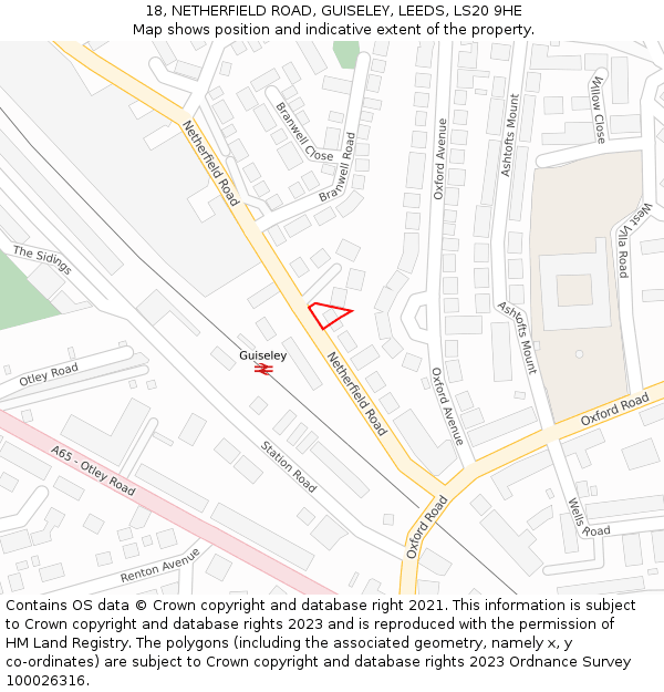 18, NETHERFIELD ROAD, GUISELEY, LEEDS, LS20 9HE: Location map and indicative extent of plot