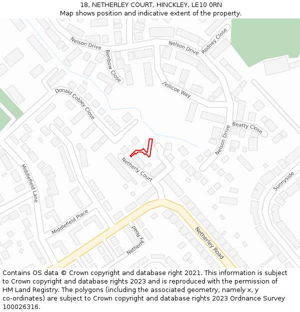 18, NETHERLEY COURT, HINCKLEY, LE10 0RN: Location map and indicative extent of plot
