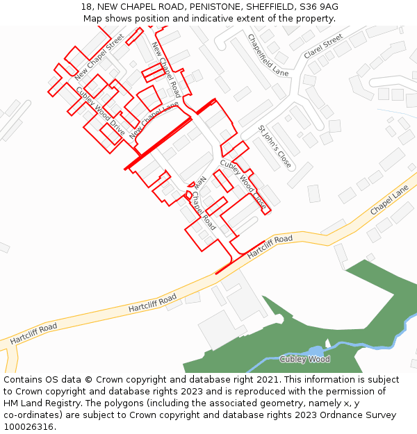 18, NEW CHAPEL ROAD, PENISTONE, SHEFFIELD, S36 9AG: Location map and indicative extent of plot