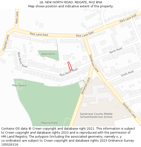 18, NEW NORTH ROAD, REIGATE, RH2 8NA: Location map and indicative extent of plot
