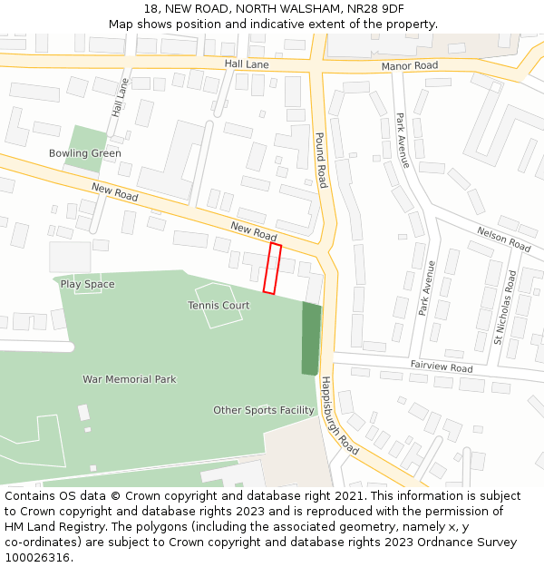 18, NEW ROAD, NORTH WALSHAM, NR28 9DF: Location map and indicative extent of plot
