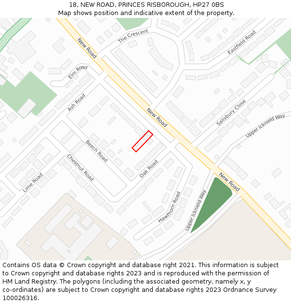 18, NEW ROAD, PRINCES RISBOROUGH, HP27 0BS: Location map and indicative extent of plot