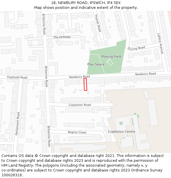 18, NEWBURY ROAD, IPSWICH, IP4 5EX: Location map and indicative extent of plot