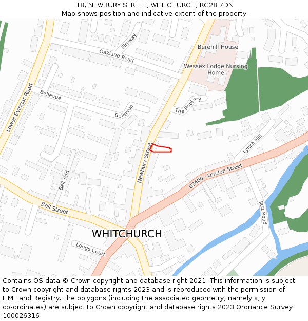 18, NEWBURY STREET, WHITCHURCH, RG28 7DN: Location map and indicative extent of plot