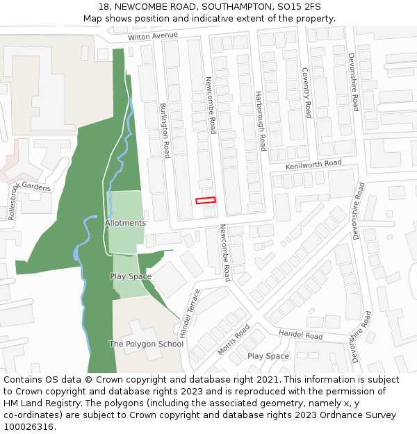 18, NEWCOMBE ROAD, SOUTHAMPTON, SO15 2FS: Location map and indicative extent of plot