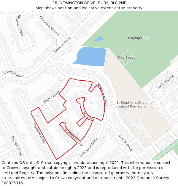 18, NEWINGTON DRIVE, BURY, BL8 2NE: Location map and indicative extent of plot