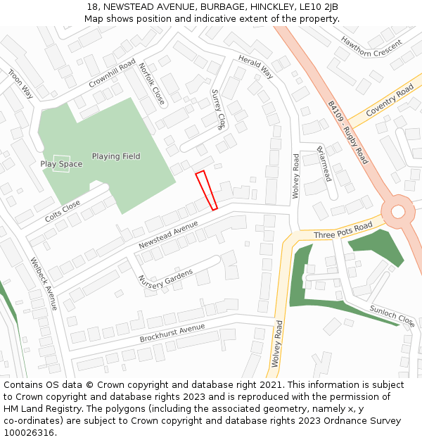 18, NEWSTEAD AVENUE, BURBAGE, HINCKLEY, LE10 2JB: Location map and indicative extent of plot