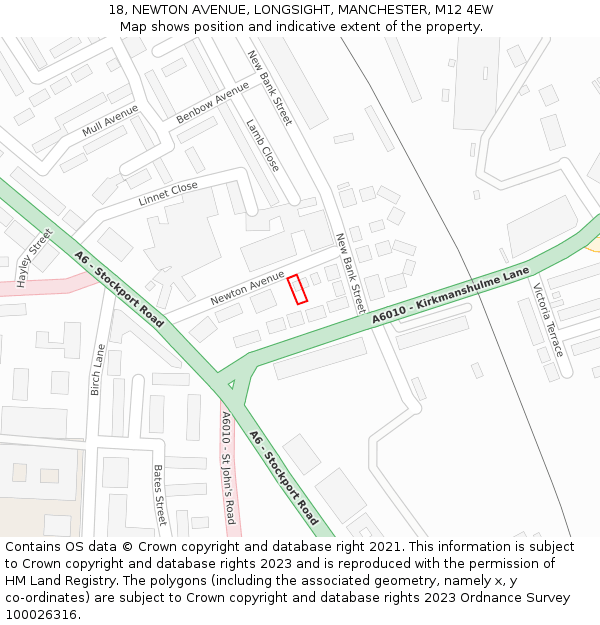 18, NEWTON AVENUE, LONGSIGHT, MANCHESTER, M12 4EW: Location map and indicative extent of plot