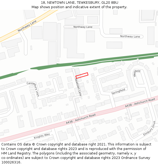 18, NEWTOWN LANE, TEWKESBURY, GL20 8BU: Location map and indicative extent of plot