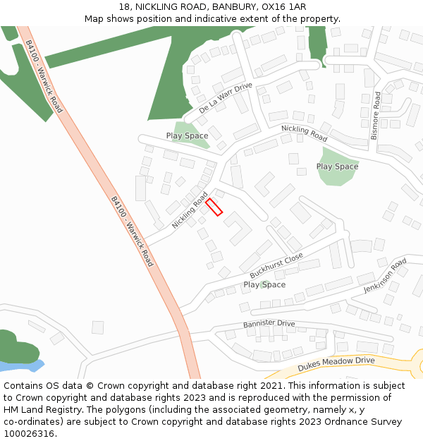 18, NICKLING ROAD, BANBURY, OX16 1AR: Location map and indicative extent of plot