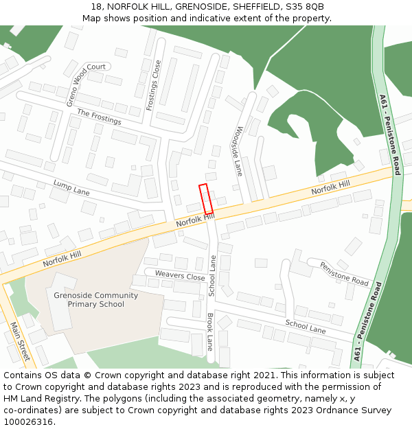 18, NORFOLK HILL, GRENOSIDE, SHEFFIELD, S35 8QB: Location map and indicative extent of plot