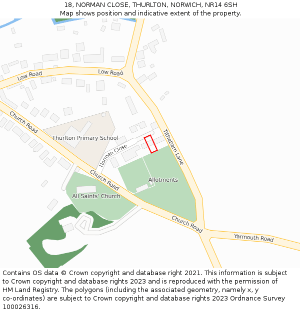 18, NORMAN CLOSE, THURLTON, NORWICH, NR14 6SH: Location map and indicative extent of plot