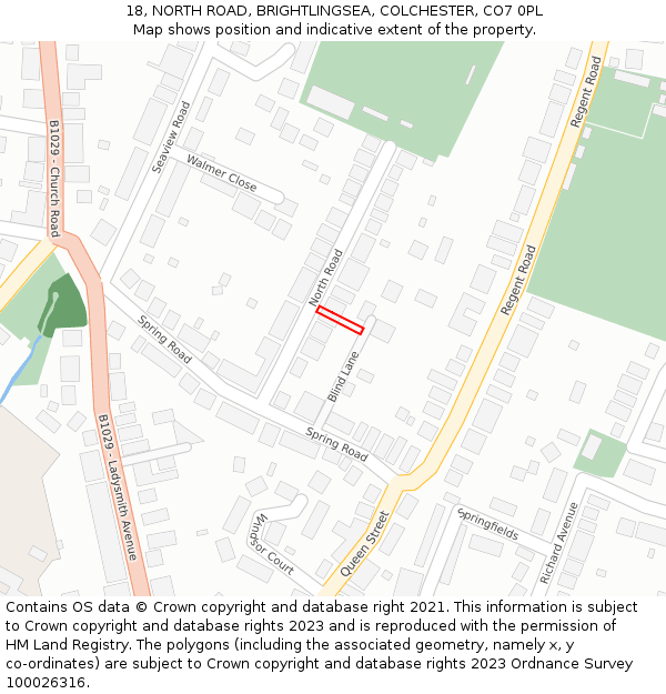 18, NORTH ROAD, BRIGHTLINGSEA, COLCHESTER, CO7 0PL: Location map and indicative extent of plot