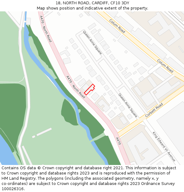 18, NORTH ROAD, CARDIFF, CF10 3DY: Location map and indicative extent of plot