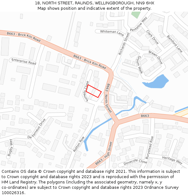 18, NORTH STREET, RAUNDS, WELLINGBOROUGH, NN9 6HX: Location map and indicative extent of plot