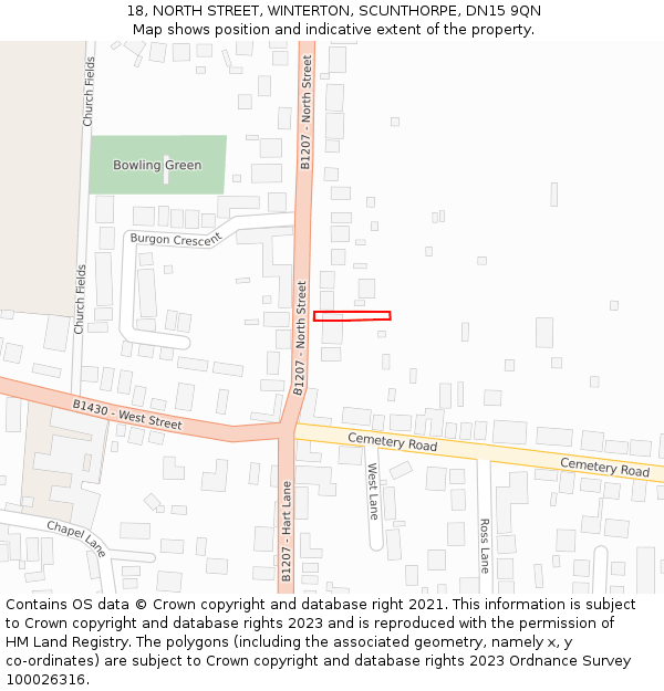 18, NORTH STREET, WINTERTON, SCUNTHORPE, DN15 9QN: Location map and indicative extent of plot