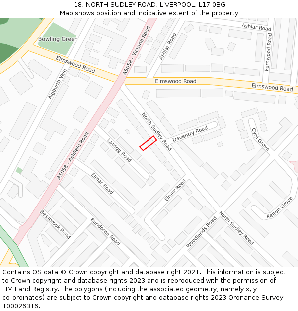 18, NORTH SUDLEY ROAD, LIVERPOOL, L17 0BG: Location map and indicative extent of plot