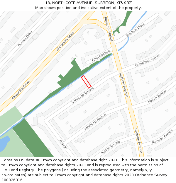 18, NORTHCOTE AVENUE, SURBITON, KT5 9BZ: Location map and indicative extent of plot