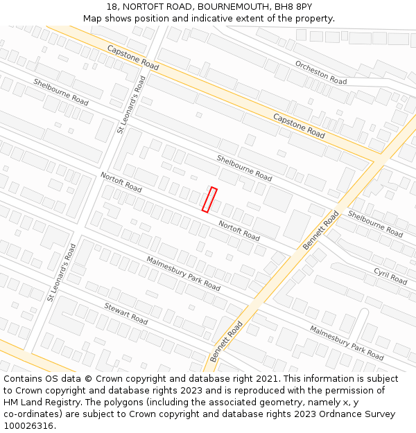 18, NORTOFT ROAD, BOURNEMOUTH, BH8 8PY: Location map and indicative extent of plot