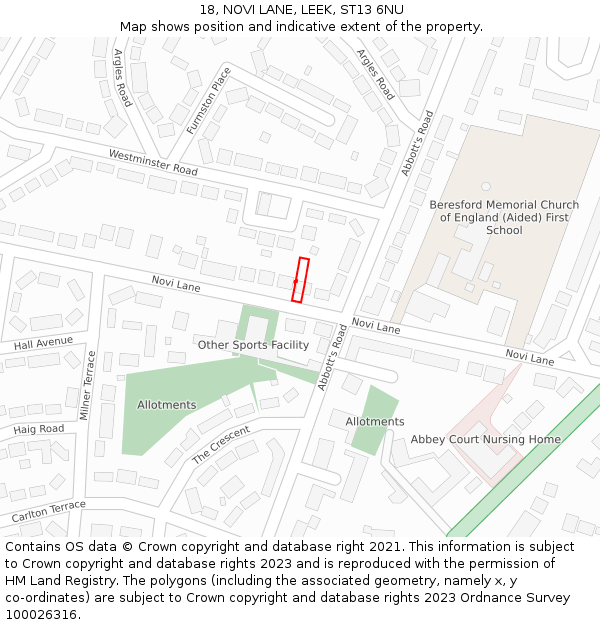 18, NOVI LANE, LEEK, ST13 6NU: Location map and indicative extent of plot