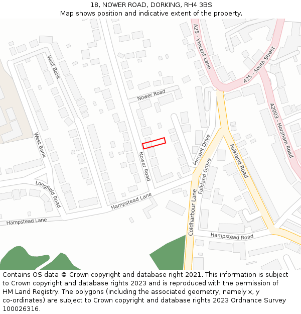 18, NOWER ROAD, DORKING, RH4 3BS: Location map and indicative extent of plot