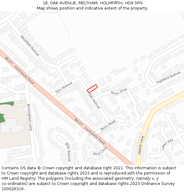 18, OAK AVENUE, MELTHAM, HOLMFIRTH, HD9 5PN: Location map and indicative extent of plot