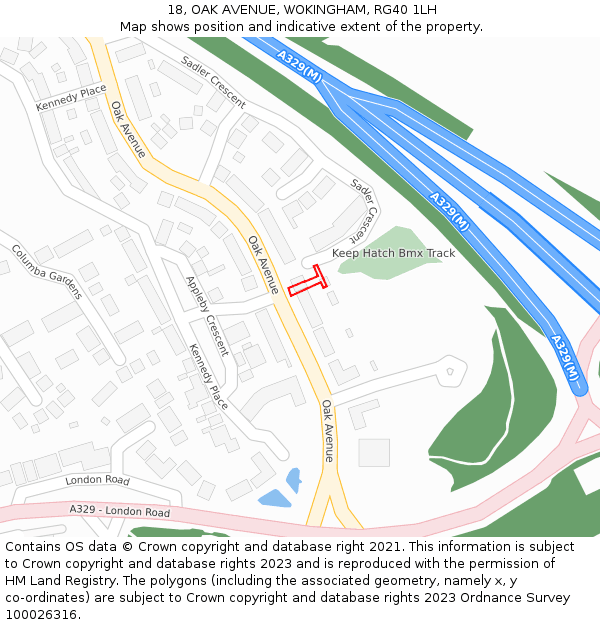 18, OAK AVENUE, WOKINGHAM, RG40 1LH: Location map and indicative extent of plot