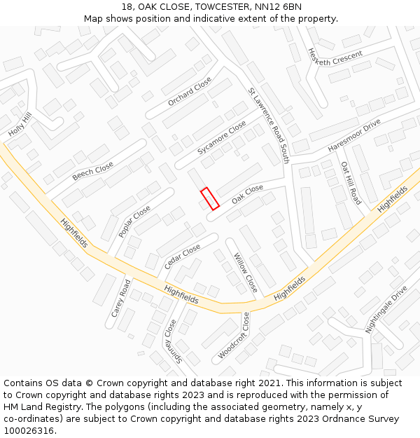 18, OAK CLOSE, TOWCESTER, NN12 6BN: Location map and indicative extent of plot