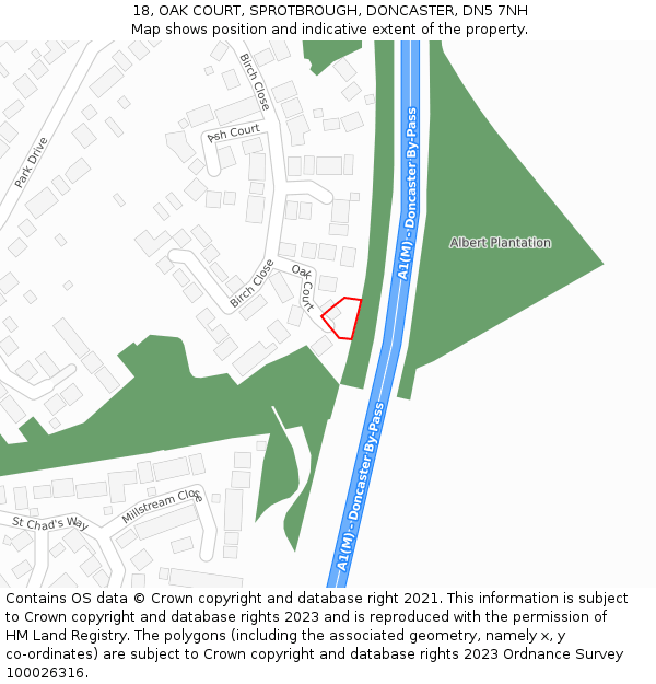 18, OAK COURT, SPROTBROUGH, DONCASTER, DN5 7NH: Location map and indicative extent of plot