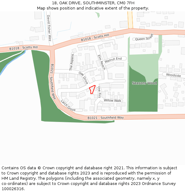 18, OAK DRIVE, SOUTHMINSTER, CM0 7FH: Location map and indicative extent of plot