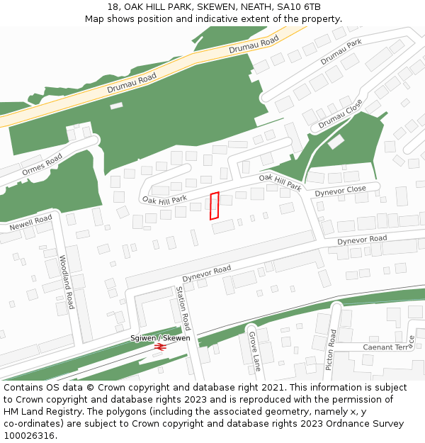18, OAK HILL PARK, SKEWEN, NEATH, SA10 6TB: Location map and indicative extent of plot